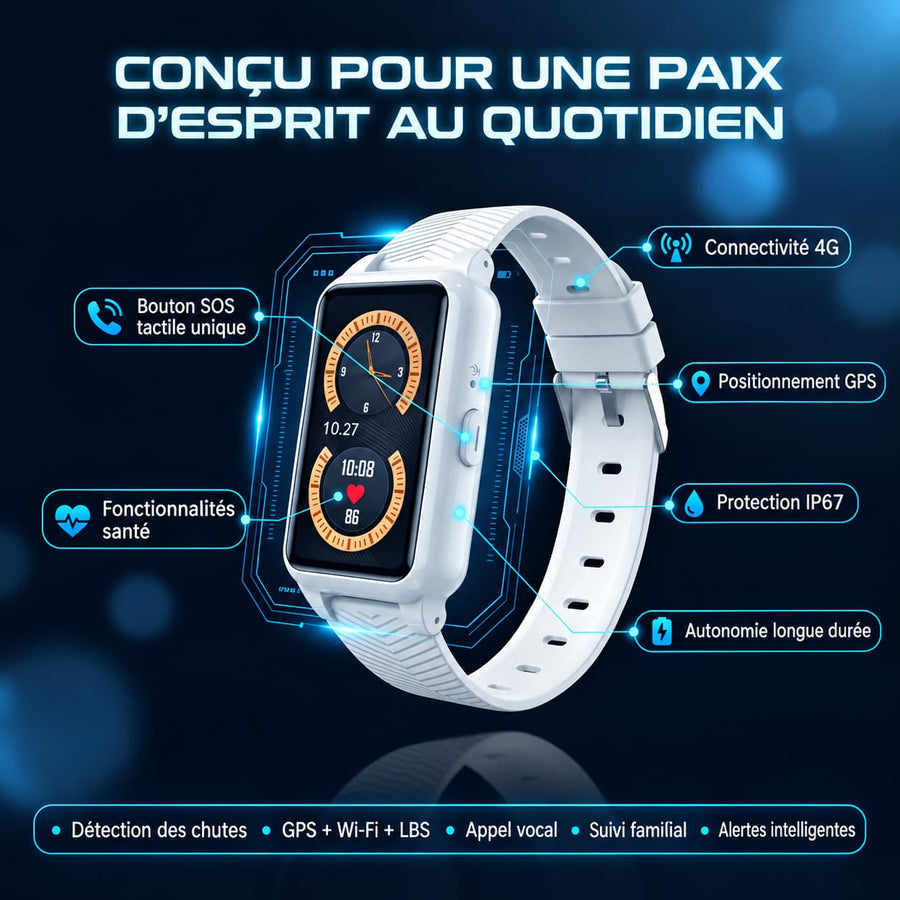 Montre Connectée Senior SOS et Détection de Chute 4G